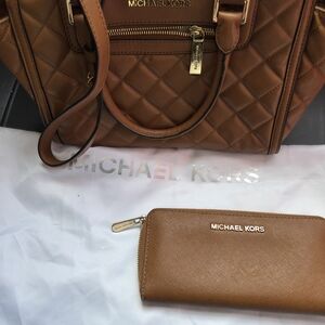 Michael Kors Tan Quilted Satchel and Wallet